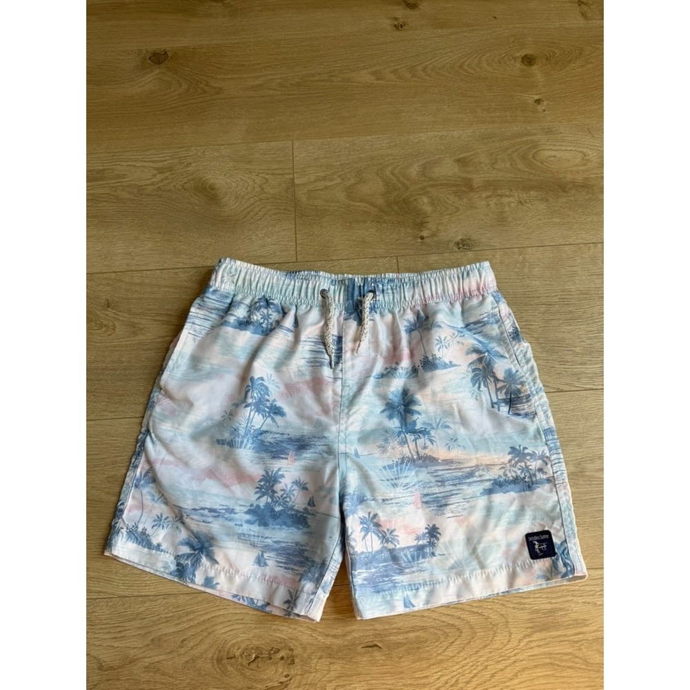 EUC The Endless Summer Boys Swim Trunks Size 14 Blue/Pink Palm Tree Tropical
